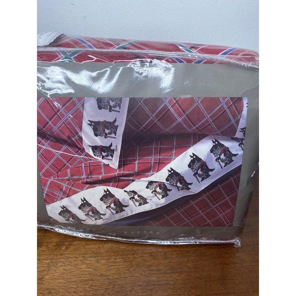 Martex Flannel Sheet Set Dog Red Plaid Set 4 Pcs Double Size Scotty Dogs